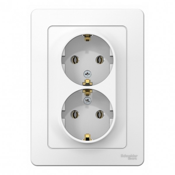 Фото Розетка 2-ая se blanca внутр белый с/з без шторок, 16а, 250в (арт. se blnrs001021)