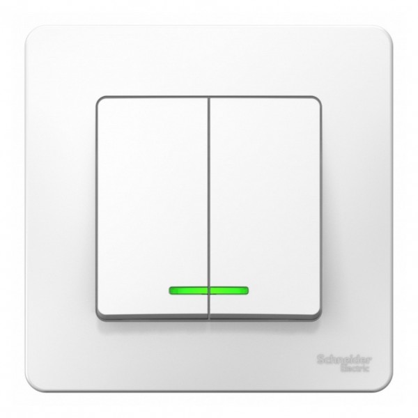 Фото Выключатель 2-клавишный se blanca внутр белый с подсветкой, 10а, 250b (арт. se blnvs010511)