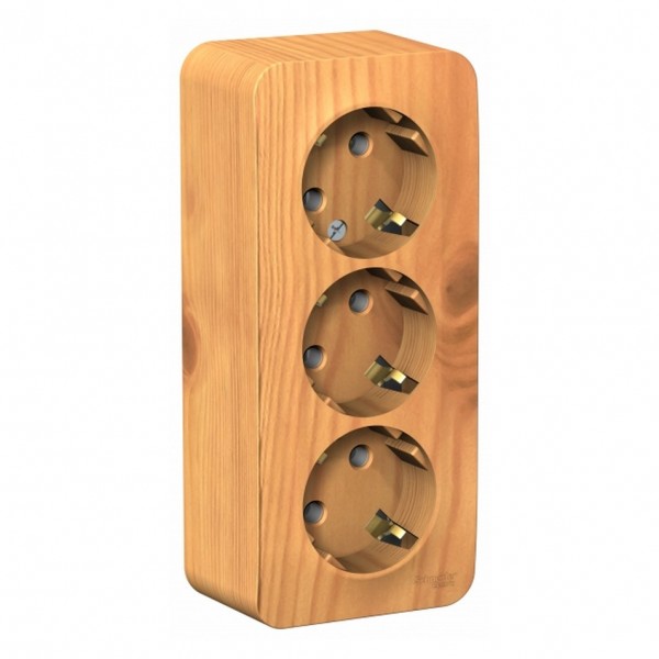 Фото Розетка 3-я se blanca наруж ясень с/з без шторок 16а, 250в, изолир пластина (арт. se blnra010315)