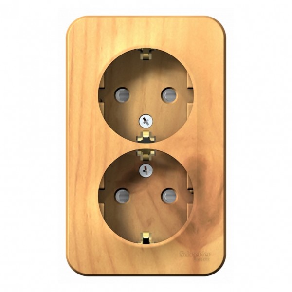 Фото Розетка 2-ая se blanca наруж ясень с/з. без шторок 16а, 250в, изолир пластина (арт. se blnra010215)