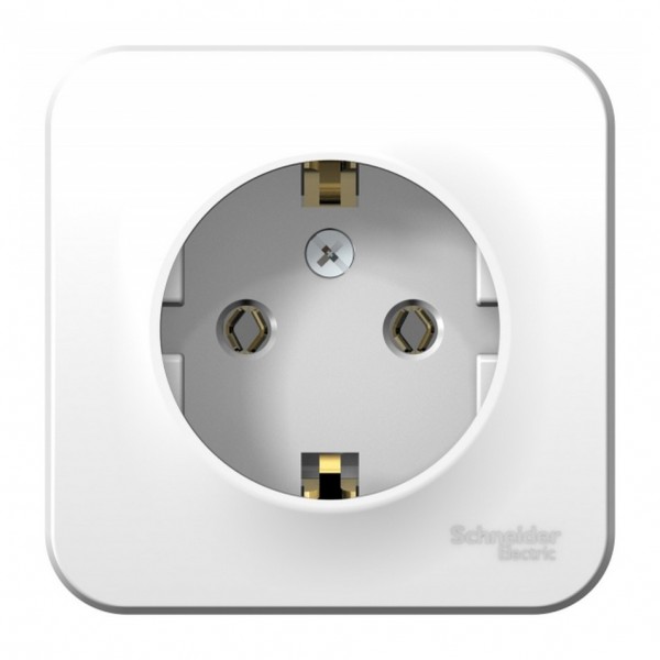 Фото Розетка с/з se blanca наруж белый со шторками 16а, 250в, изолир пластина (арт. se blnra011111)