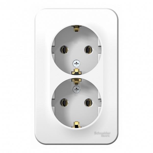 Фото Розетка 2-ая se blanca наруж белый с/з без шторок 16а, 250в, изолир пластина (арт. se blnra010211)