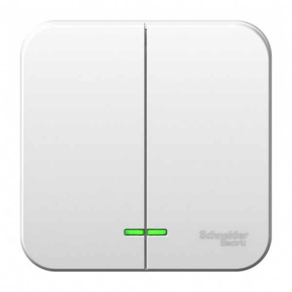 Фото Выключатель 2-клавишный se blanca наруж белый с подсветкой 10а, 250b, изолир пластина (арт. se blnva