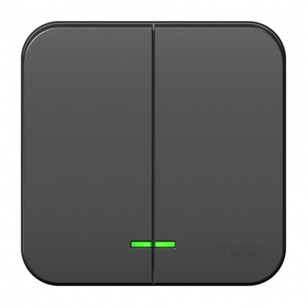 Фото Выключатель 2-клавишный se blanca наруж антрацит с подсветкой 10а, 250b, изолир пластина (арт. se bl