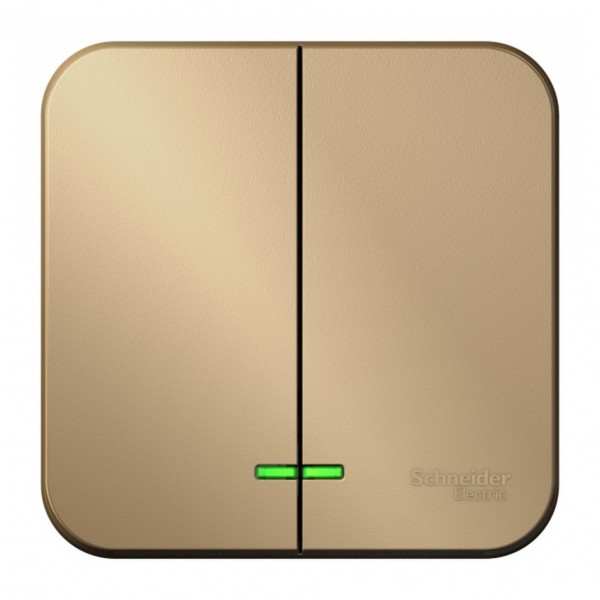 Фото Выключатель 2-клавишный se blanca наруж титан с подсветкой 10а, 250b, изолир пластина (арт. se blnva