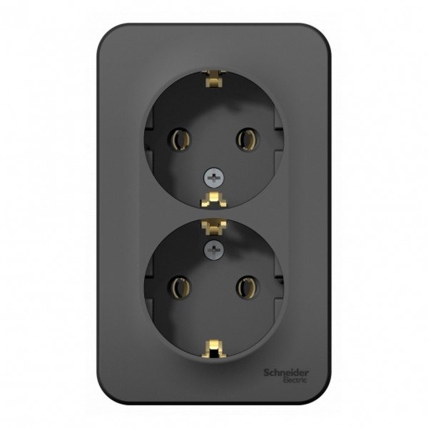 Фото Розетка 2-ая se blanca наруж антрацит с/з без шторок 16а, 250в, изолир пластина (арт. se blnra010216