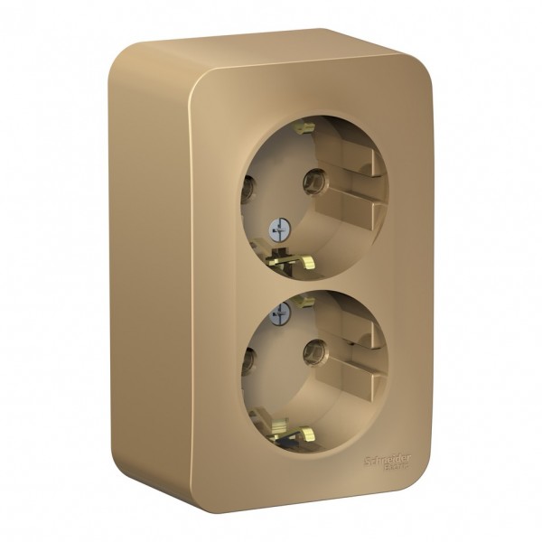 Фото Розетка 2-ая se blanca наруж титан с/з без шторок 16а, 250в, изолир пластина (арт. se blnra010214)