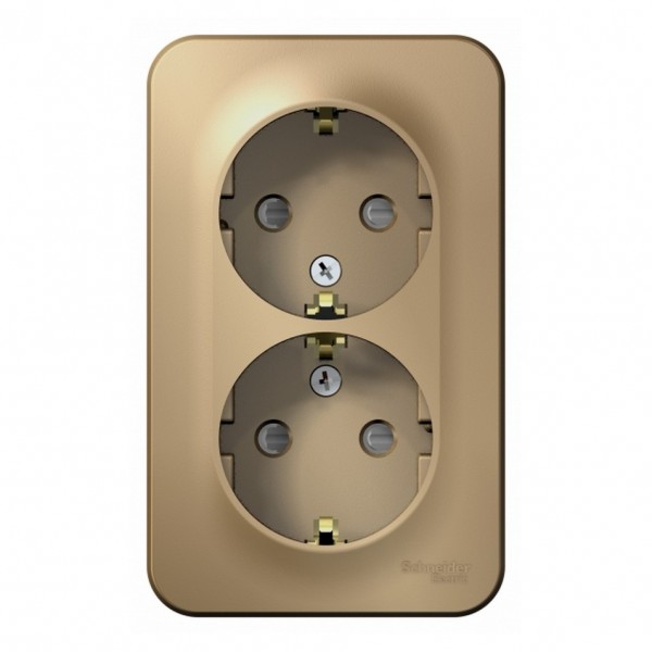 Фото Розетка 2-ая se blanca наруж титан с/з со шторками 16а, 250в, изолир пластина (арт. se blnra011214)