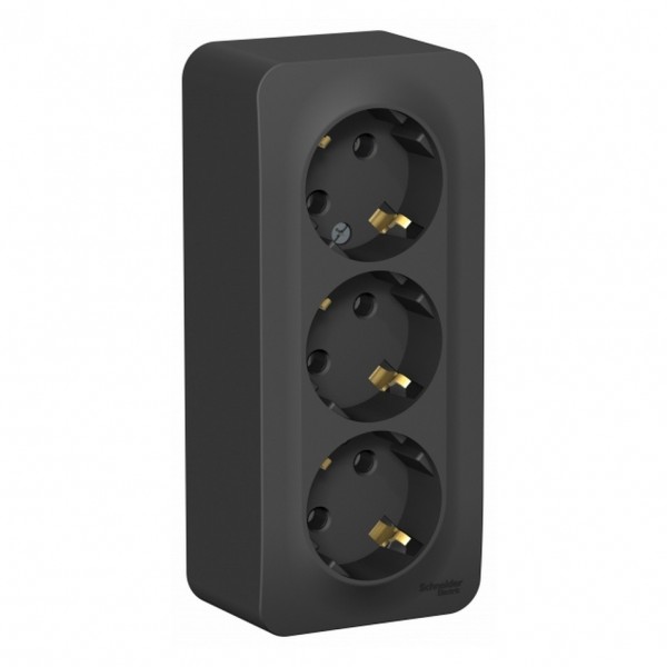 Фото Розетка 3-я se blanca наруж антрацит с/з без шторок 16а, 250в, изолир пластина (арт. se blnra010316)