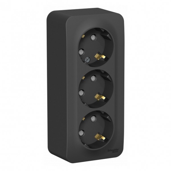 Фото Розетка 3-я se blanca наруж антрацит с/з со шторками 16а, 250в, изолир пластина (арт. se blnra011316