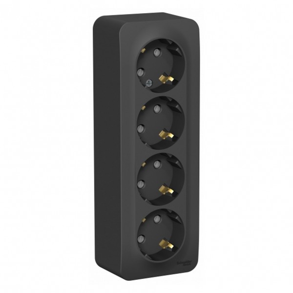 Фото Розетка 4-я se blanca наруж антрацит с/з со шторками 16а, 250в, изолир пластина (арт. se blnra011416