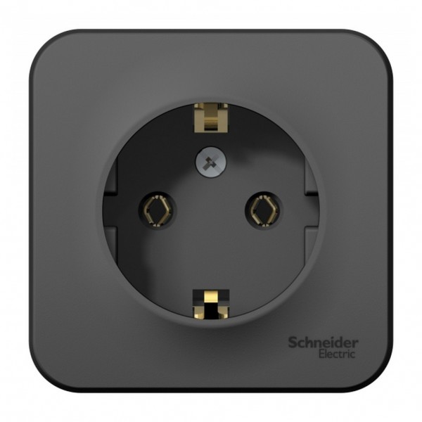 Фото Розетка с/з se blanca наруж антрацит со шторками 16а, 250в, изолир пластина (арт. se blnra011116)