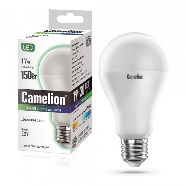 Фото Лампа светодиодная camelion e27 led17-a65/865 17вт
