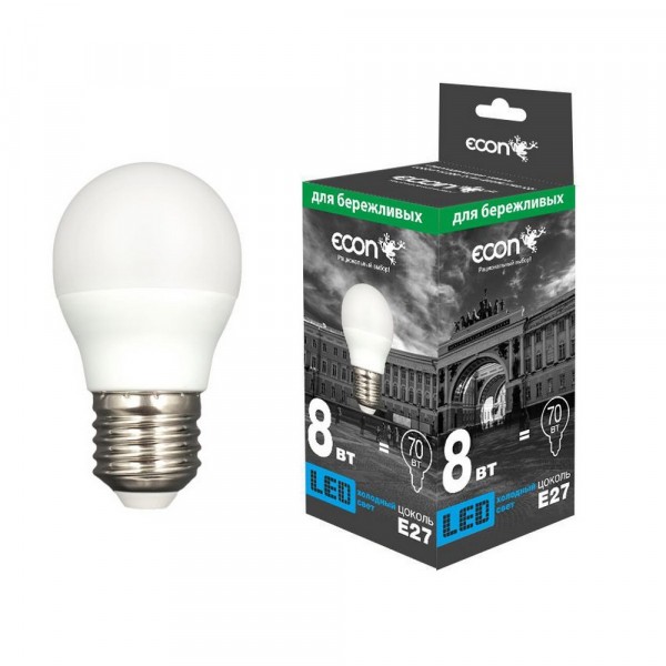 Фото Лампа светодиодная econ led p45 e27 8w 4200k es