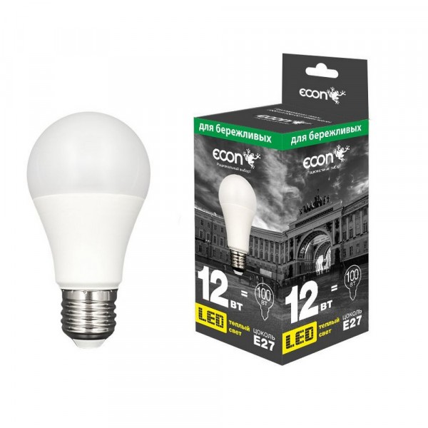 Фото Лампа светодиодная econ led a 12вт e27 3000k a60 es