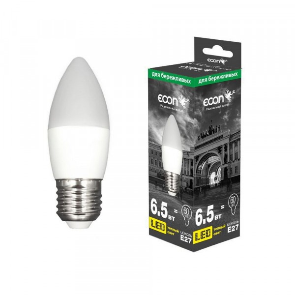Фото Лампа светодиодная econ led cn 6,5вт e27 3000k b35  es