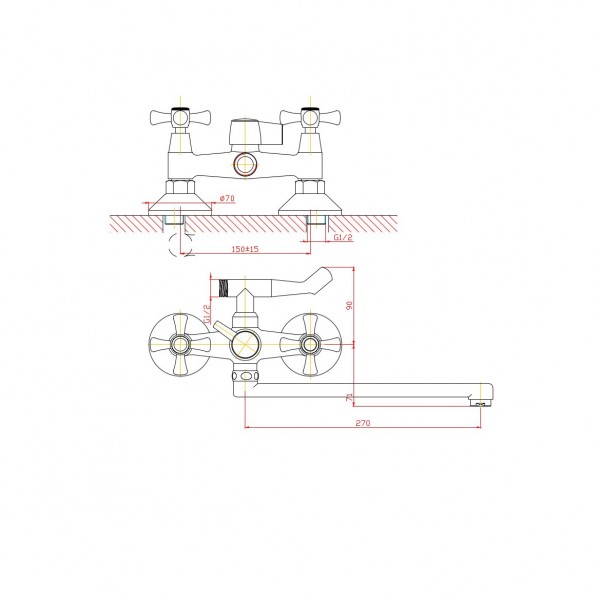 Фото Смеситель для ванны универсальный mitte oldie 00-00296 с душевым набором хром