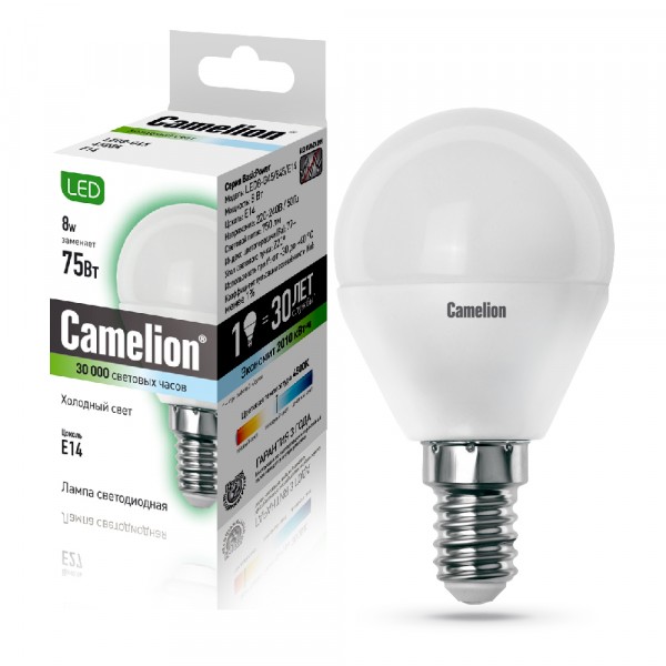 Фото Лампа светодиодная camelion e14 led8-g45/845 8вт