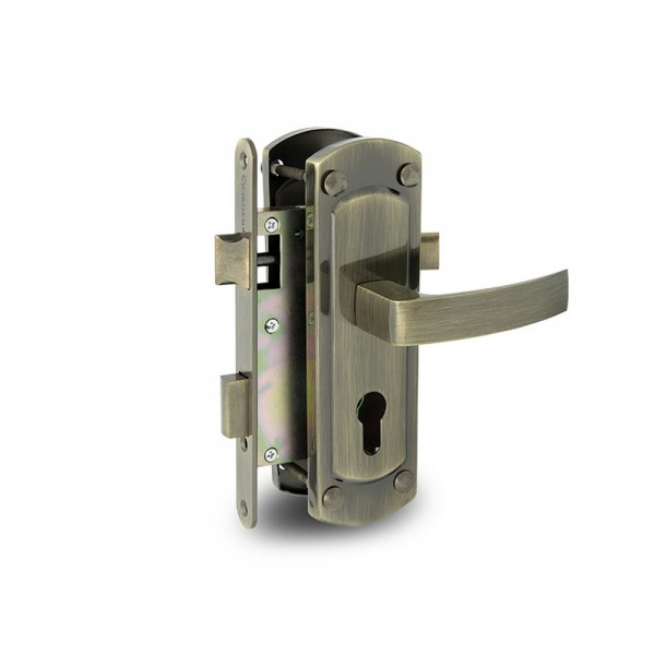 Фото Замок врезной palladium 460-25 ab античная бронза с ответной планкой