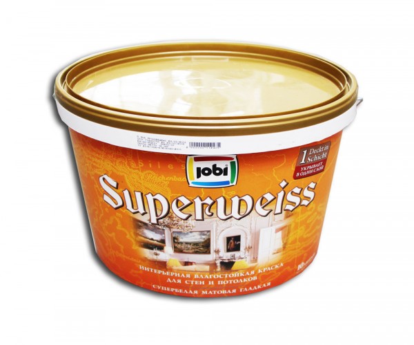 Фото Краска jobi l3 10л superweiss акриловая влагостойкая 11826