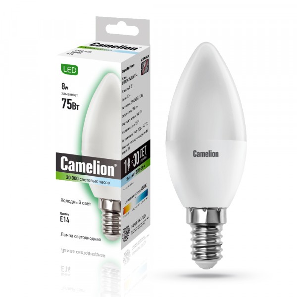 Фото Лампа светодиодная camelion e14 led8-c35/845 8вт