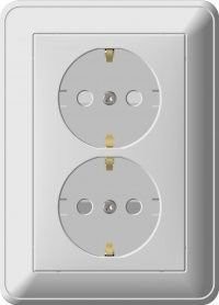 Фото Розетка 2-ая se wessen w59 скрытая, без заземления, со шторками и рамкой сл.кость, rs16-254-28