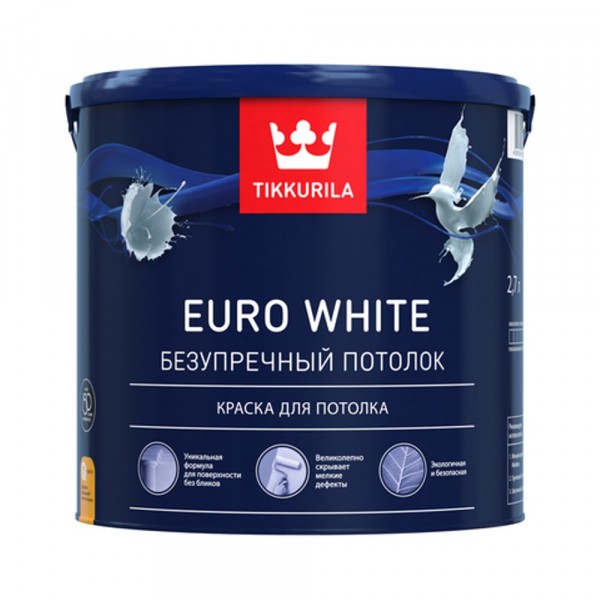 Фото Краска для потолка  Tikkurila  Euro White белая гл/мат 9л