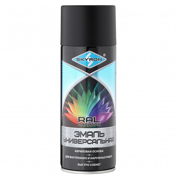 Фото Эмаль аэрозольная skyron акриловая черная матовая (ral 9005)
