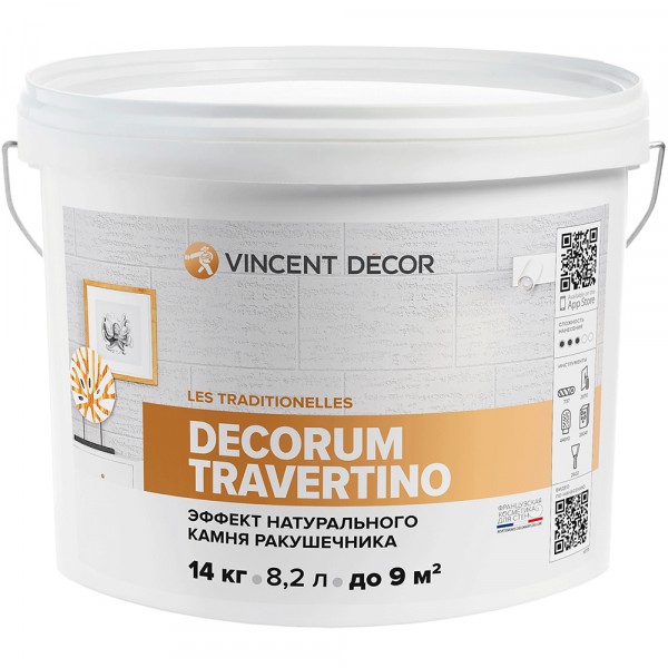 Фото Покрытие vincent decorum travertino декоративное структурное 14кг