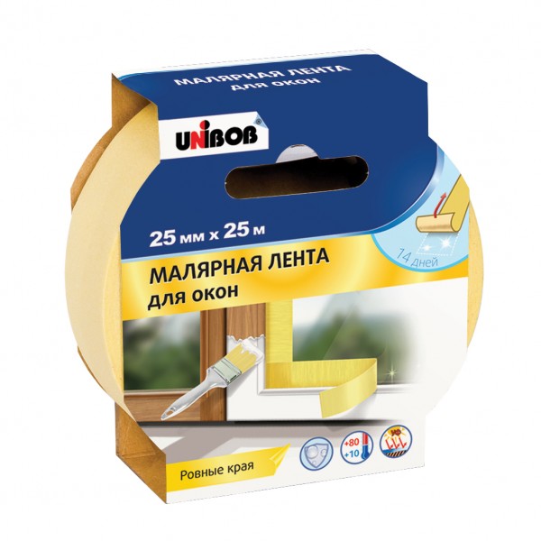 Фото Лента малярная Unibob для окон 25мм*25м (желтая)