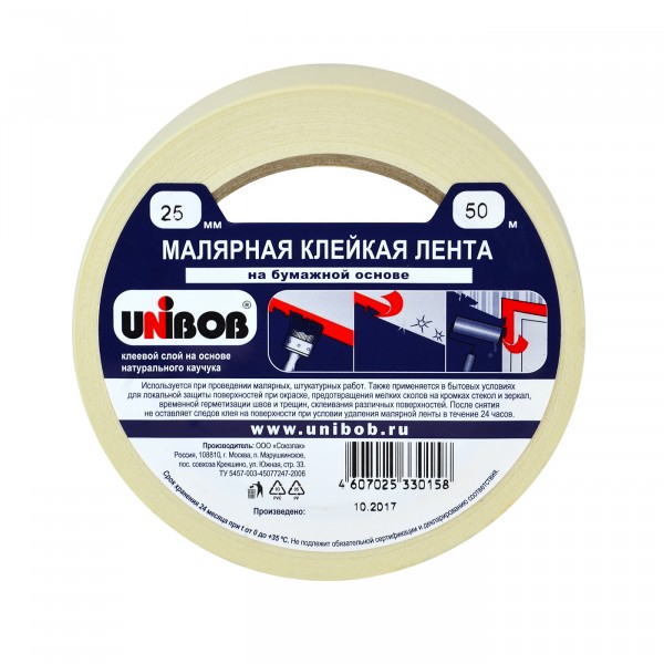 Фото Лента малярная клейкая Unibob 25мм*50м