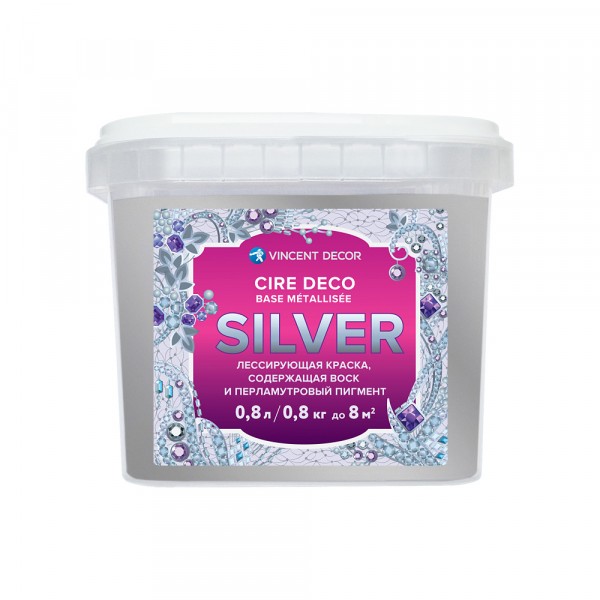 Фото Краска vincent cire deco лессирующая серебро 0,8л