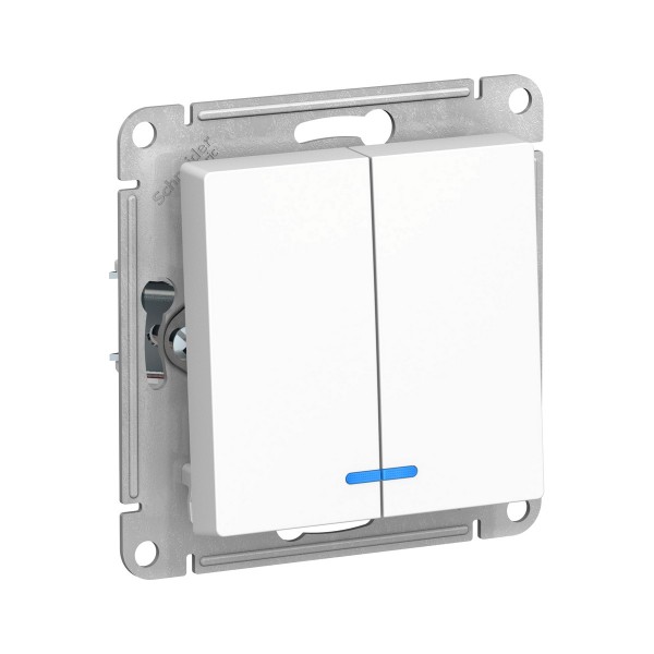 Фото Выключатель 2-клавишный atlasdesign с подсветкой сх.5а 10ах механизм белый atn000153