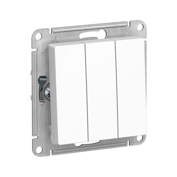 Фото Выключатель 3-клавишный atlasdesign сх.1+1+1 10ах механизм белый atn000131