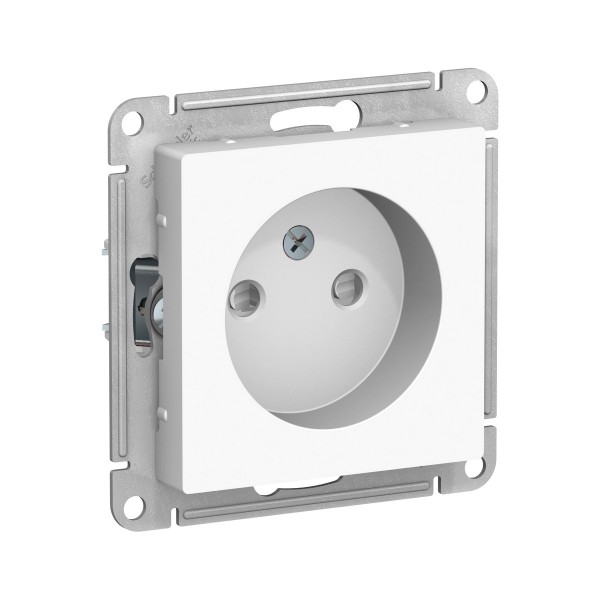 Фото Розетка atlasdesign без заземления со шторками 16а механизм белый atn000149