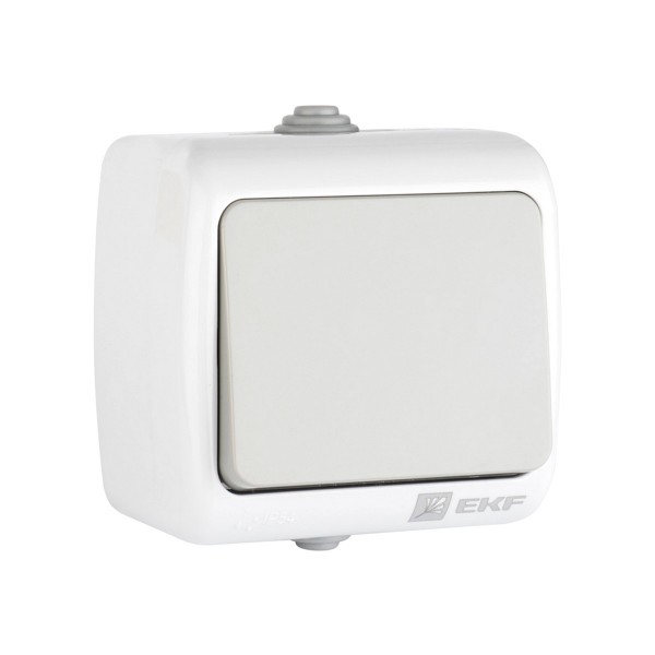 Фото Выключатель 1-клавишный мурманск 10а ip54 серый efv10-021-30-54