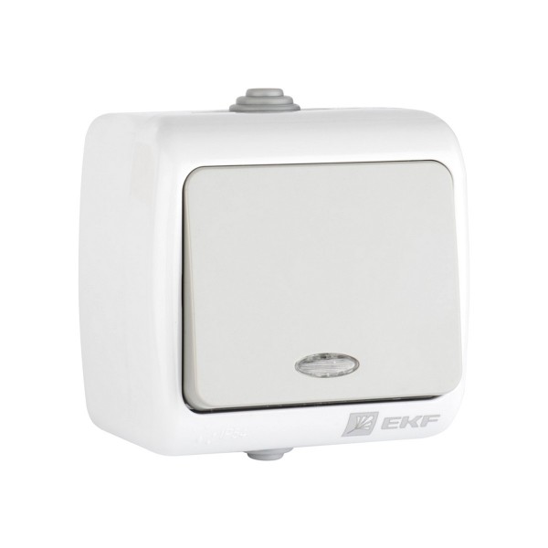 Фото Выключатель 1-клавишный с индикатором мурманск 10а ip54 серый  efv10-121-30-54