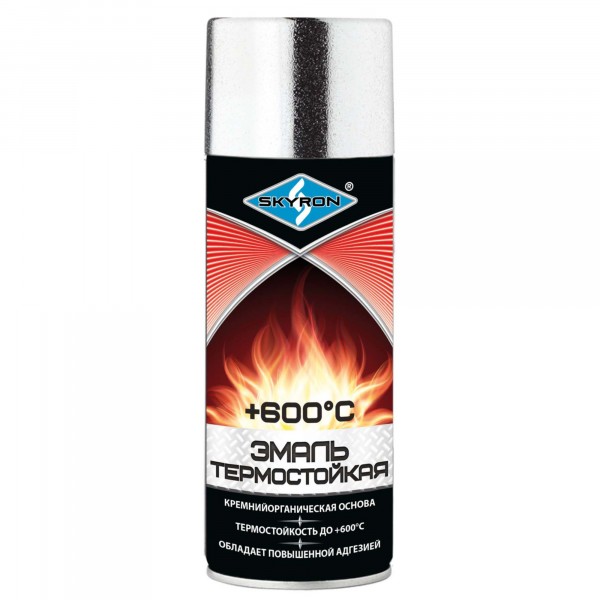 Фото Аэрозольная эмаль skyron термостойкая  серебристая 520мл.