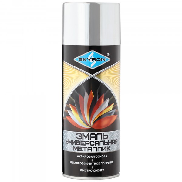 Фото Эмаль аэрозольная skyron акриловая металлик хром 520мл.