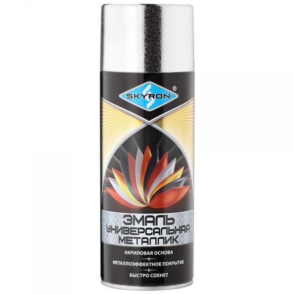 Фото Эмаль аэрозольная skyron акриловая металлик серебро 520мл.