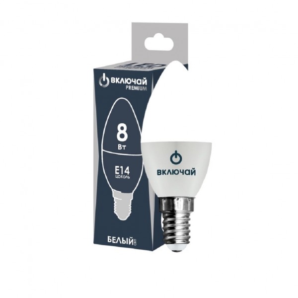 Фото Лампа светодиодная включай premium 1003879 e14 свеча 8вт 4000к
