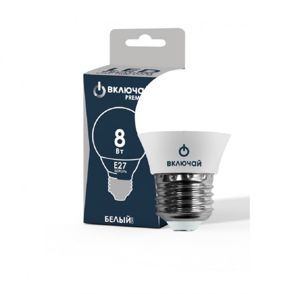 Фото Лампа светодиодная включай premium 1003902 e27 шар 8вт 4000к
