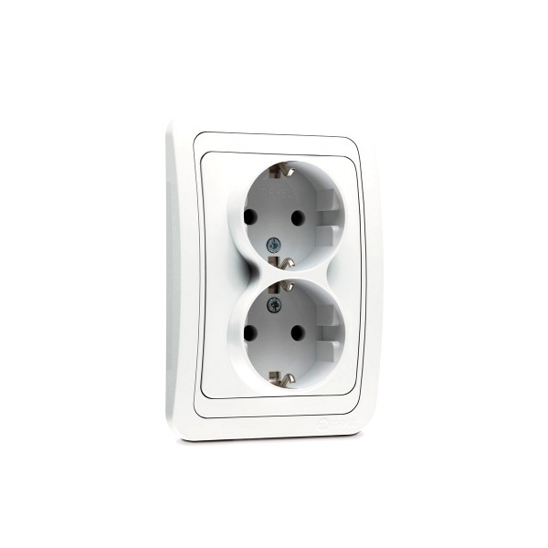 Фото Розетка 2-ая makel mimoza скрытая, с заземлением с рамкой белая/белая, 12082
