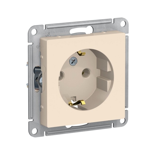 Фото Розетка atlasdesign с заземлением 16а механизм бежевый atn000243