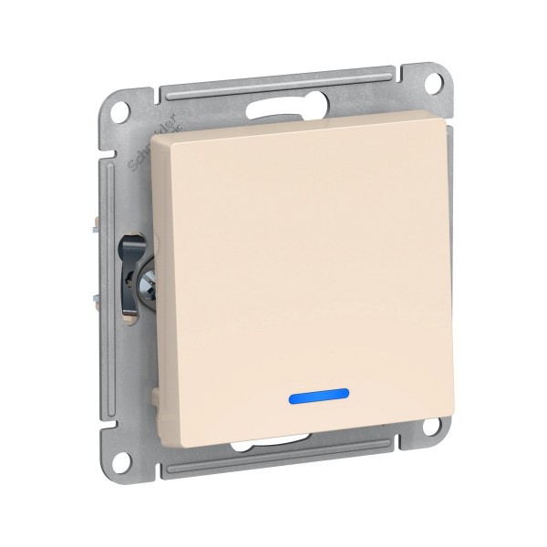 Фото Выключатель 1-клавишный atlasdesign с подсветкой сх.1а 10ах механизм бежевый atn000213