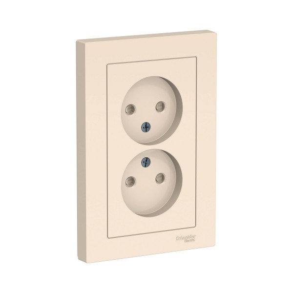 Фото Розетка atlasdesign двойная без заземления со шторками 16а в сборе бежевый atn000222