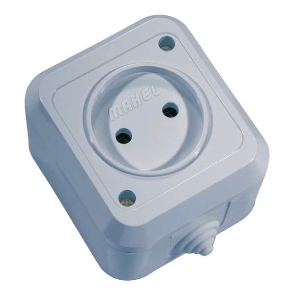 Фото Розетка 1-ая makel влагозащитная серия ip44, с заземлением, без крышки, белая, 18308