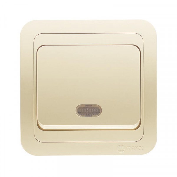 Фото Выключатель 1клав. makel mimoza скрытый оконечный с рамкой, с подсветкой, кремовый, 25021