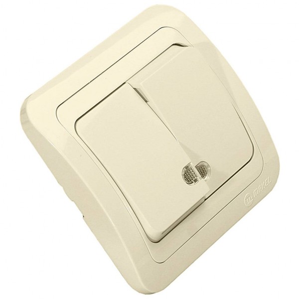 Фото Выключатель 2клав. makel mimoza скрытый оконечный с рамкой, с подсветкой, кремовый, 25023