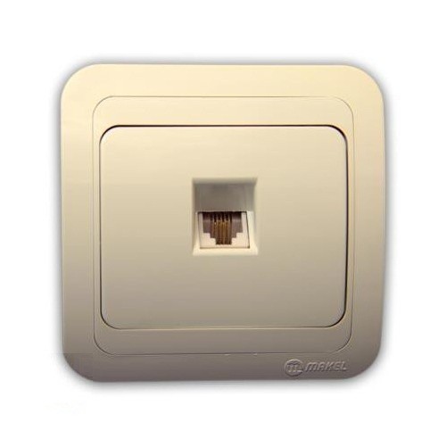 Фото Розетка телефонная makel mimoza скрытая с рамкой, крем/крем, 25014